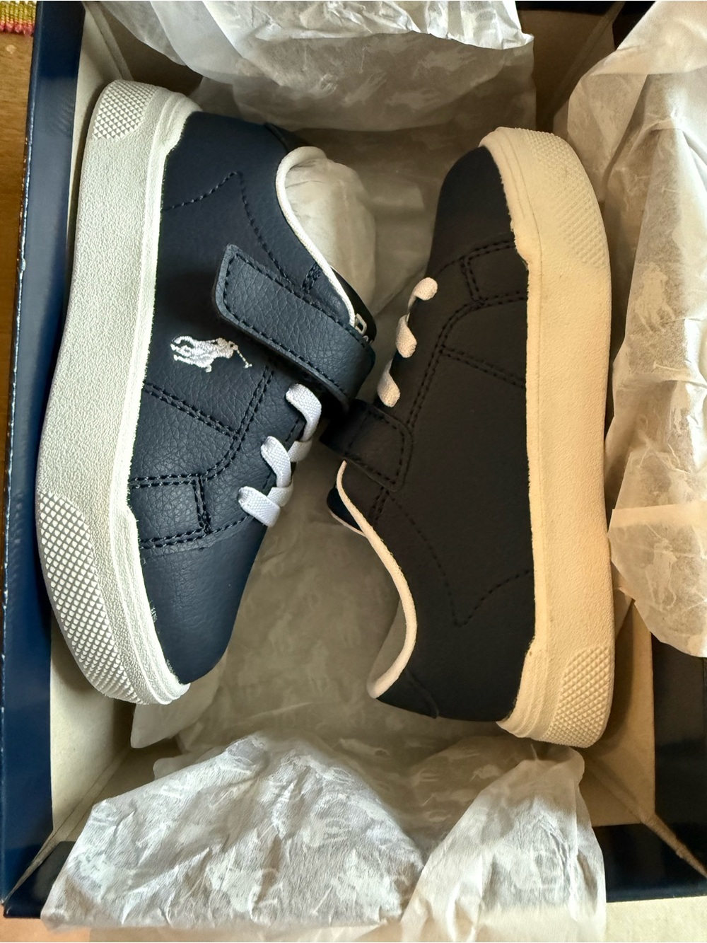 Kids Navy Blue Casual Sneakers- never been used. Original box (lost the lid)